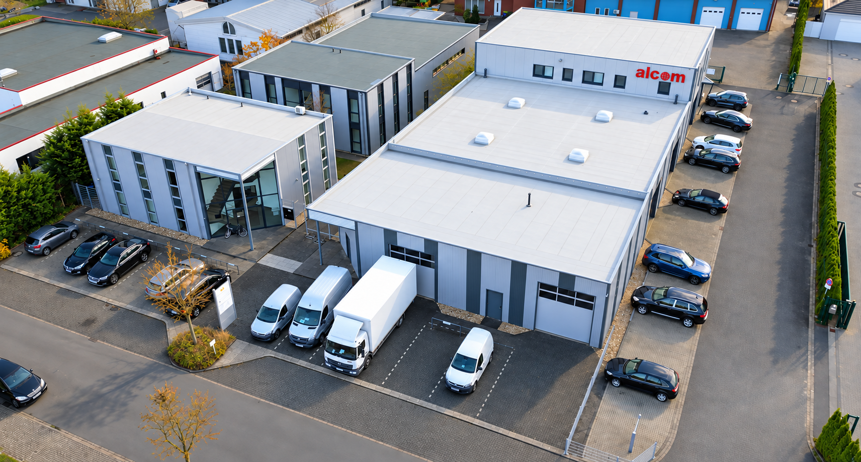 Luftaufnahme des Alcom-Unternehmensgeländes in Senden (Westfalen)